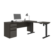 Bestar Prestige + Height Adjustable L-Desk, Bark Gray/Slate 99885-000047